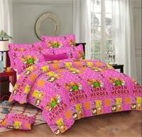 Pure Cotton Cartoon Print Double Bed Sheet With Two Pillow
