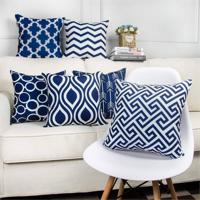 SWHF Geometric Cushions Cover(Pack of 6  40 cm*40 cm  Multicolor  Dark Blue  White  Blue)