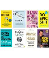 COMBO OF 8 Hooked+ Ikigai + It Ends + Do Epic + Every Thing + Psychology Of Money + Atomic Habit And Rich Dad